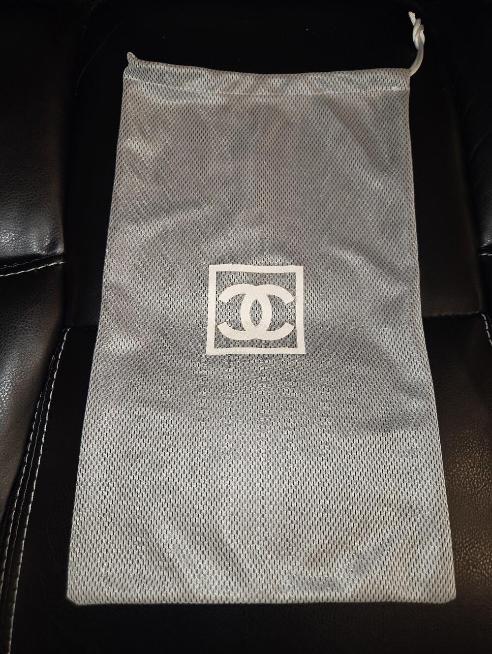 CHANEL Light Gray Drawstring Dustbag with Double C Logo